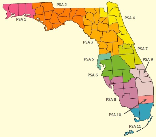 Aging and Disability Resource Centers Map of Florida.