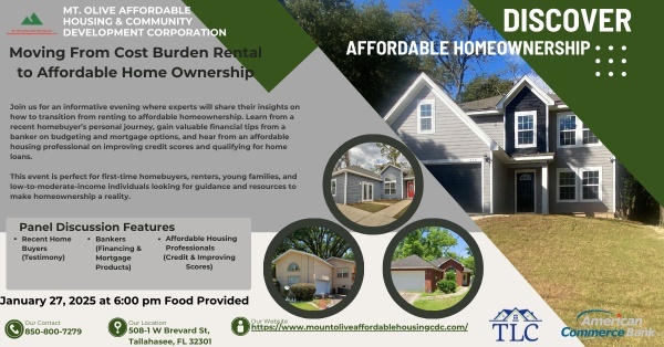 Mt Olive Affordable Housing Panel Discussion Flyer. All information of this flyer is listed above.